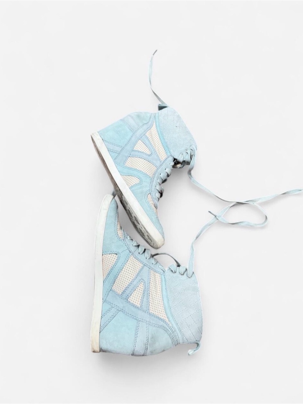 VINTAGE Carlo Pazolini Wedge High-Top Sneaker Boots- Light Blue Suede Leather - Picture 3 of 6